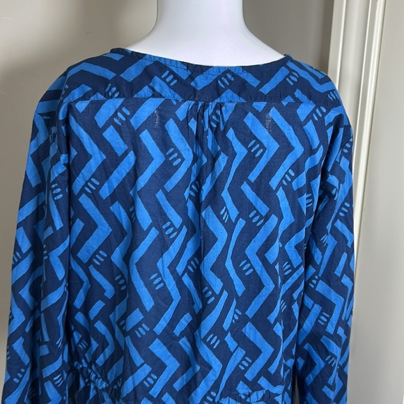 Gudrun Sjoden Blue Organic Cotton Dress Geometric Patterned Cinched Waist Sz L - Picture 8 of 14